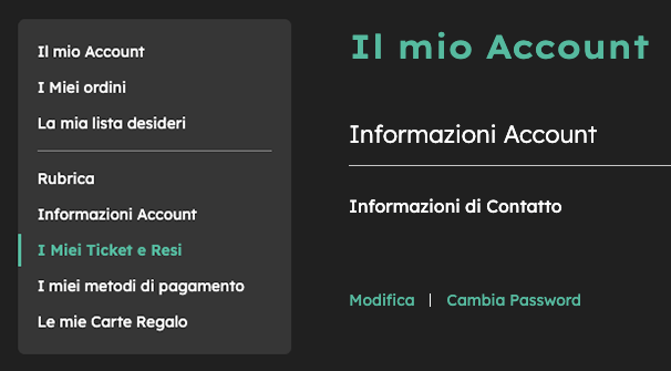 Modulo di reso nell'area account