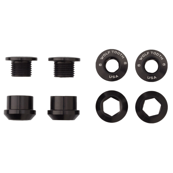 Wolftooth Kit viti e dadi corone 4pz 6mm M8x0,75. - Nero