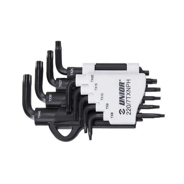 Unior Serie di chiavi con profilo TORX e foro in clip in plastica 220/7TXPH - TR9 - 40/8