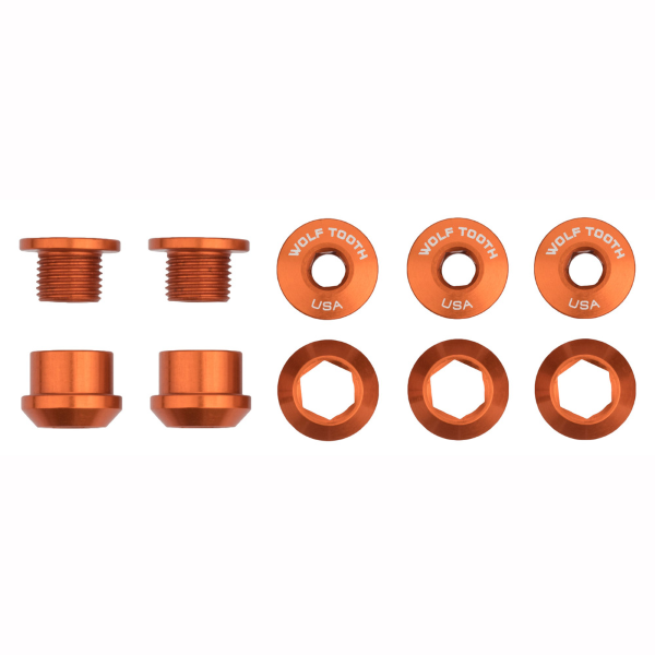 Wolftooth Kit viti e dadi corone 5pz 6mm M8x0,75. - Arancio
