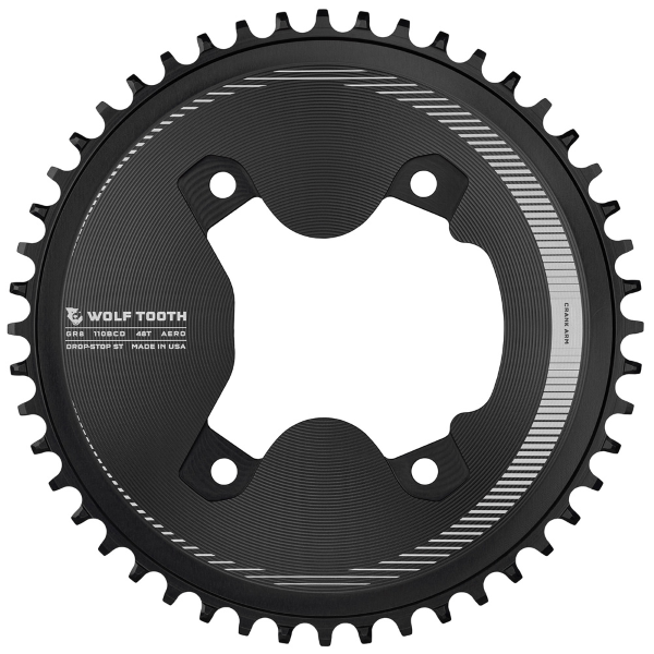 Wolftooth Corona AERO BCD 110 mm 4 FORI 1X GRX SH12V - 46 denti, nero, DROP-STOP ST (compatibile solo con catene SH12 E KMC 12V)