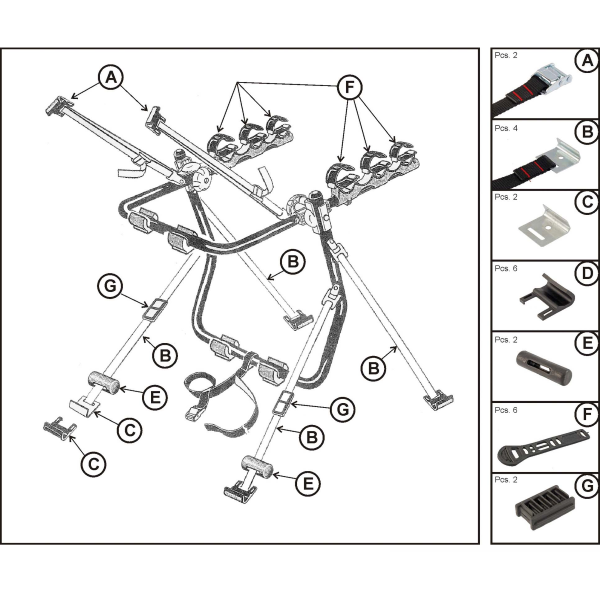 Peruzzo KIT COMPLETO RICAMBI PORTACICLO VERONA - comprende A, B, C, D, E, F, G