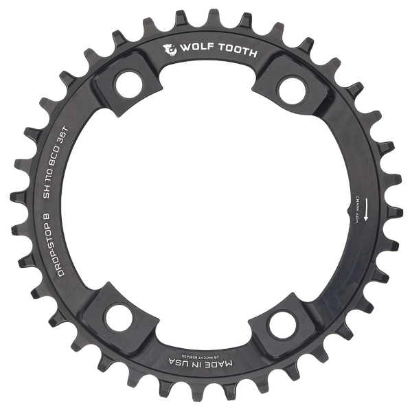Wolftooth Corona SHIMANO BCD 110 4 FORI 1X SH12V - 36 denti, nero, DROP-STOP B (compatibile Eagle e FlatTop, non compatibile SH12 e KMC12)